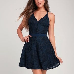 NWT Navy Blue Lace Backless Skater Dress